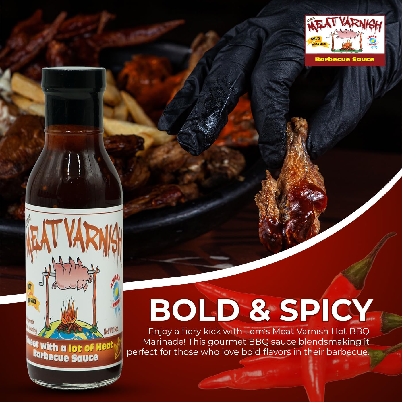 Lems Meat Varnish BBQ Sauce - Gluten Free, Award Winning, 15 oz Bottle, Variety Pack of 3