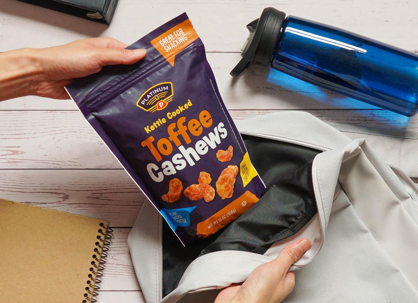 Platinum Toffee Cashews - Plant-Based Protein Snack - 13 oz Resealable Pouch