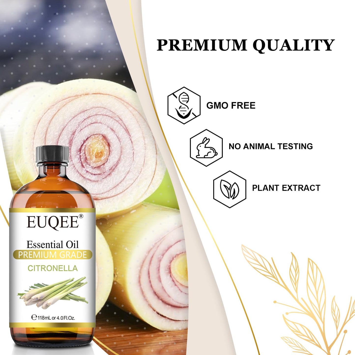 Euqee Citronella Essential Oil, 118Ml Large Gift Box Pure Citronella Oil With Glass Dropper For Candle Making, Diffuser, Humidif