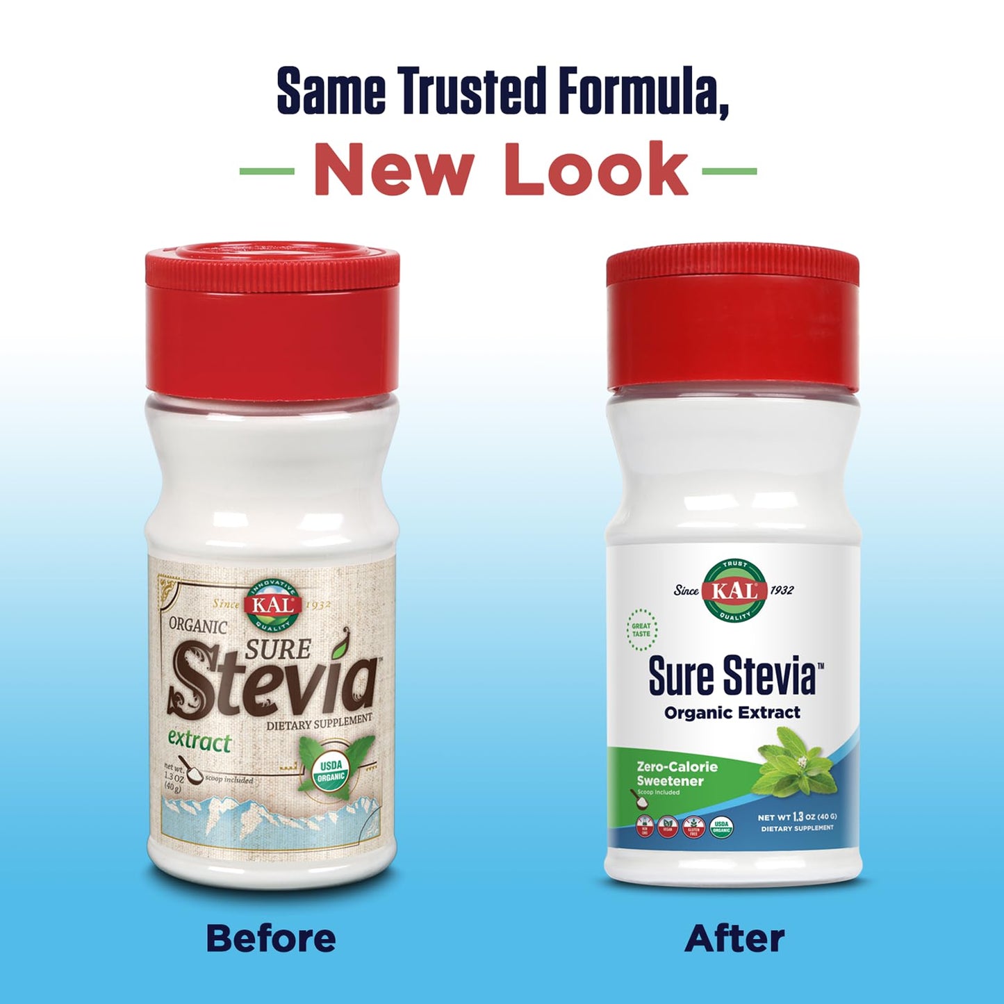 KAL Organic Stevia Powder Sweetener, Low Carb, Zero Calorie, Vegan, Gluten Free, 1.3 oz, Model 4516111