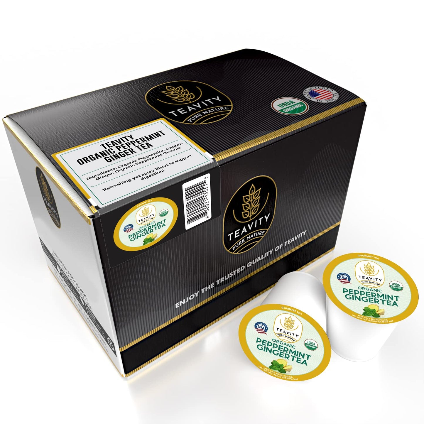 Organic Ginger Tea Pods For Keurig With Organic Peppermint Tea - Decaf Tea For K Cup Brewing Peppermint Ginger By Teavity (36 Te
