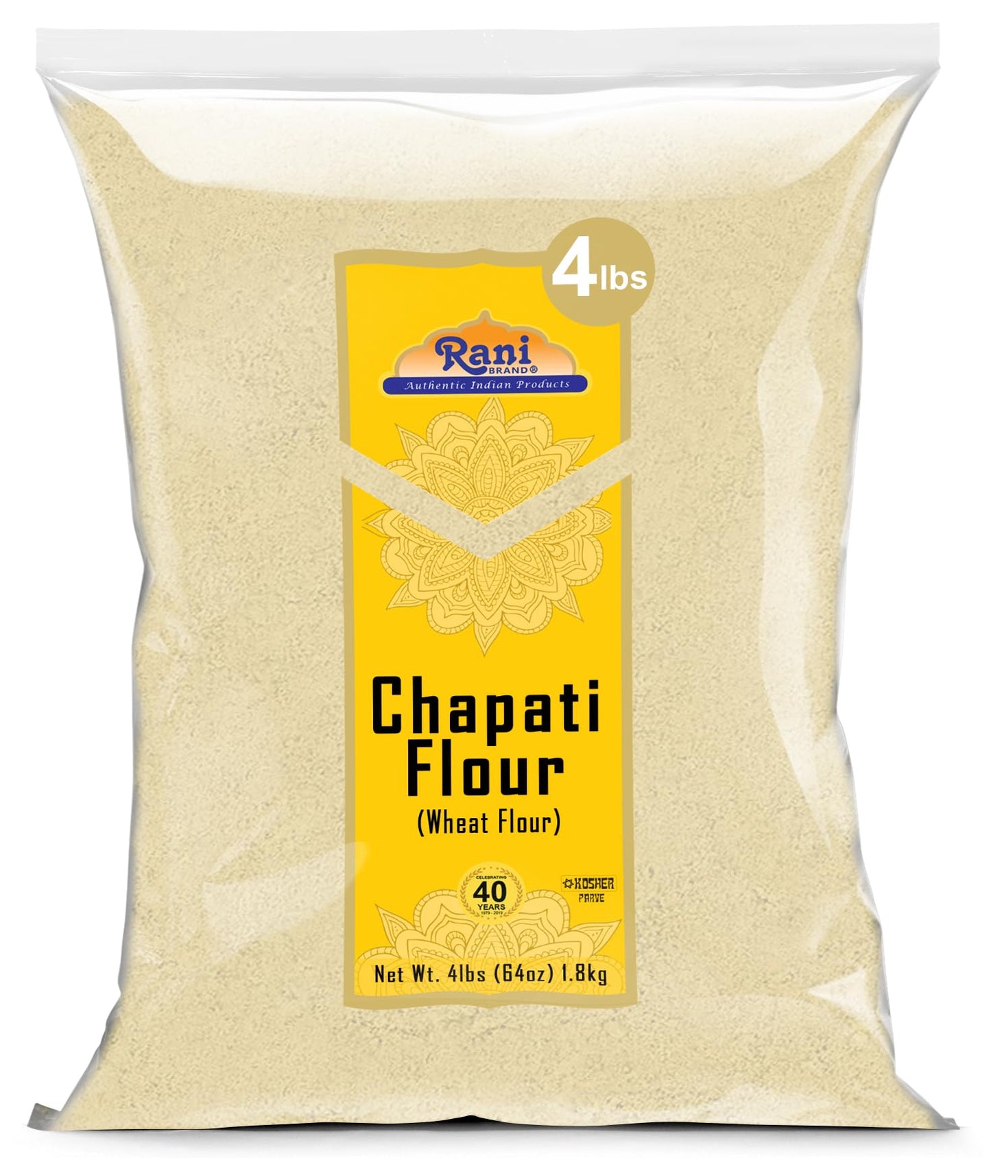 Rani Chapati Flour (100% Pure Whole Wheat Atta), For Making Roti & Indian Breads 64oz (4lbs) 1.81kg Bulk ~ All Natural | Vegan |