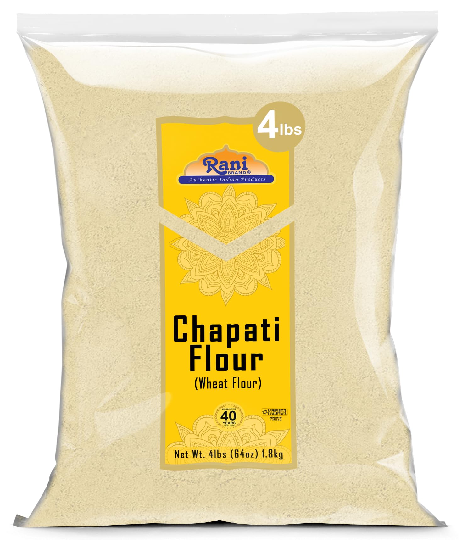 Rani Chapati Flour (100% Pure Whole Wheat Atta), For Making Roti & Indian Breads 64oz (4lbs) 1.81kg Bulk ~ All Natural | Vegan |