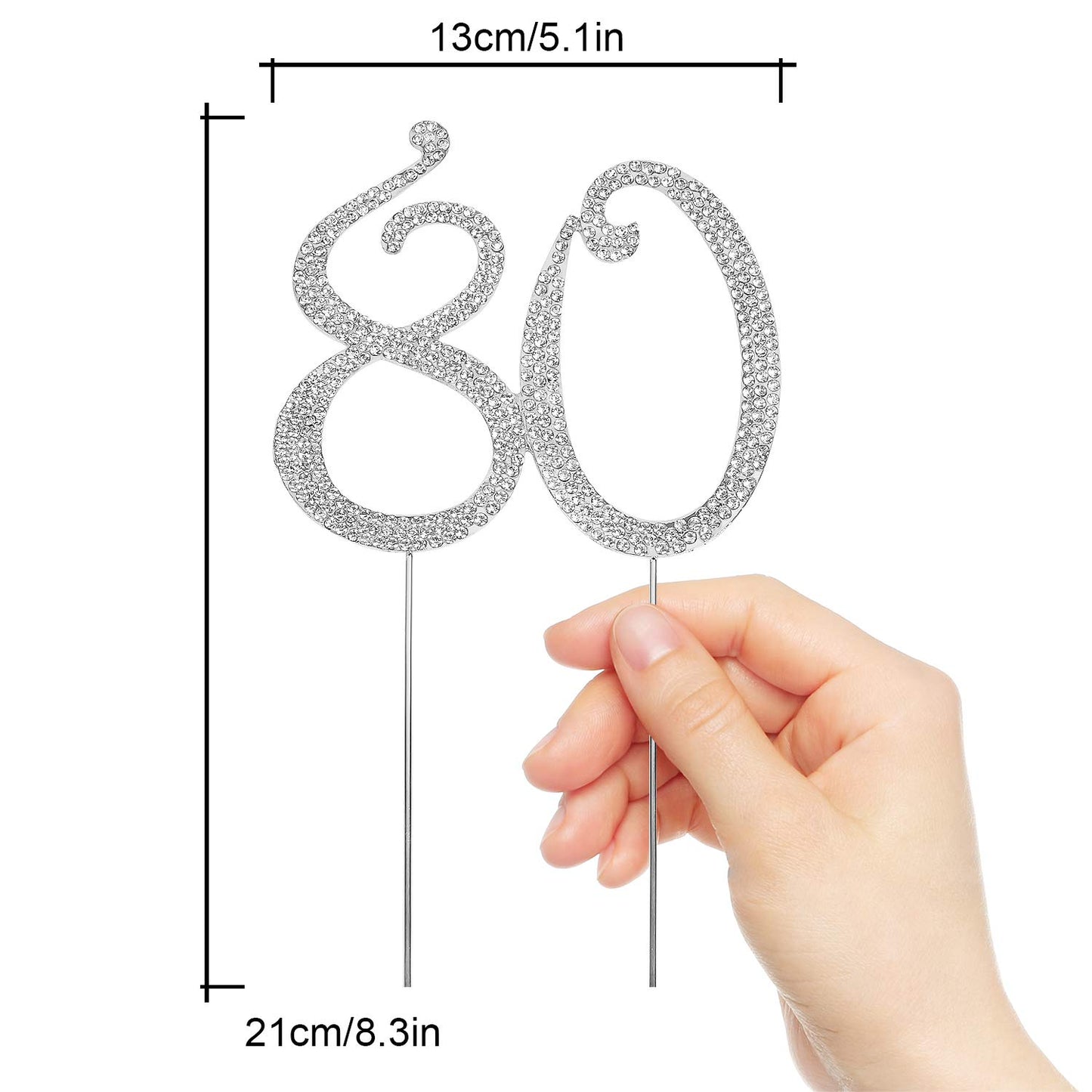 Hatcher Lee Bling Crystal 80 Birthday Cake Topper - Best Keepsake | 80Th Party Decorations Silver