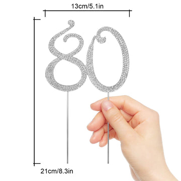 Hatcher Lee Bling Crystal 80 Birthday Cake Topper - Best Keepsake | 80Th Party Decorations Silver