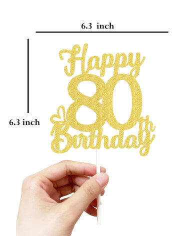 80 Birthday Cake Toppers-Gold Glitter, Eighty Cake Topper, 80 Cake Topper, 80Th Birthday Decorations,80Th Birthday Cake Topper,