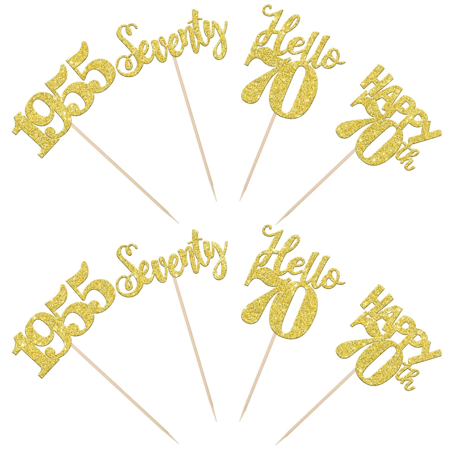 24 Pcs Happy 70Th Birthday Cupcake Toppers Glitter Hello 70 Cupcake Picks Seventy Since 1953 Cupcake Decorations For 70Th Birthd