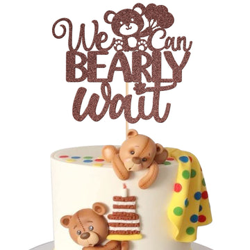 1 Pcs We Can Bearly Wait Cake Topper Assembled Glitter Balloon Teddy Bear Cake Pick Baby Shower Cake Decoration For Bear Theme G