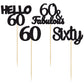 Gyufise 24Pcs Black Glitter 60th Birthday Cupcake Toppers Hello 60 Sixty Cake Toppers 60 & fabulous Cupcake Picks 60th Birthday