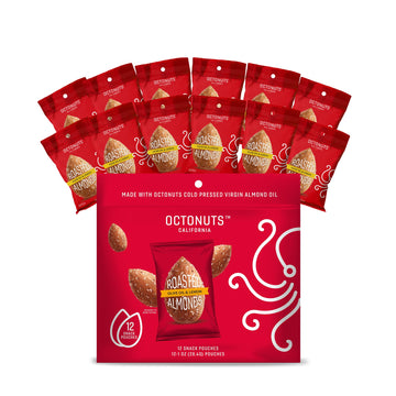Octonuts Oil Roasted California Almonds 1 Ounce - Olive Oil & Lemon Almond Snack - Gluten Free, Kosher, Keto, Non-Gmo, Lightly Salted Upcycled Oil Roasted Almonds - Sweet And Savory Healthy Nut Snacks - 12 Pack