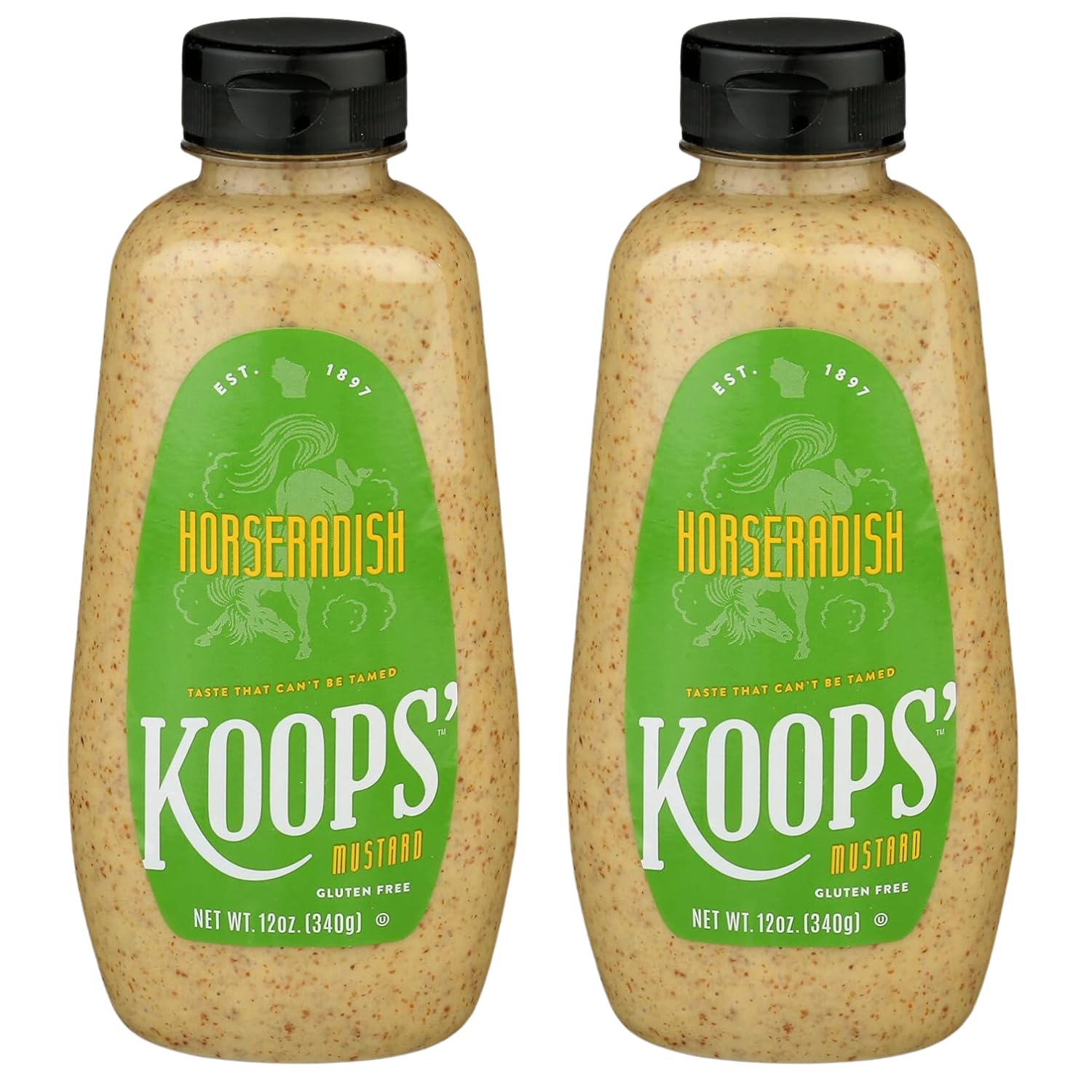 Koops Horseradish Mustard – Bold and Zesty Horseradish Sauce, Gluten-Free, Kosher, Made in USA, From Quality Mustard Seeds – 12 Oz, Pack of 2