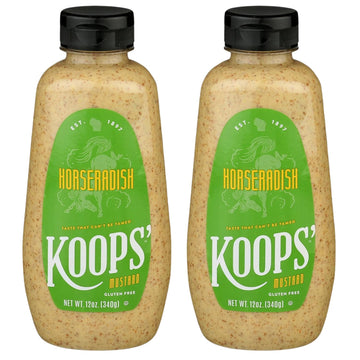 Koops Horseradish Mustard – Bold and Zesty Horseradish Sauce, Gluten-Free, Kosher, Made in USA, From Quality Mustard Seeds – 12 Oz, Pack of 2