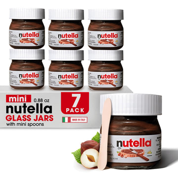 Mini Nutella Glass Jars Chocolate Hazelnut Spread 0.88 oz (Pack of 7) with 7 Wooden Spoons - Holiday Chocolate Treats, Coworker