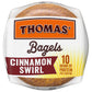 Thomas Cinnamon Swirl Bagels  6 count  (3.33 oz each)  10g Protein  Kosher Cinnamon Bagels  20 oz Bag