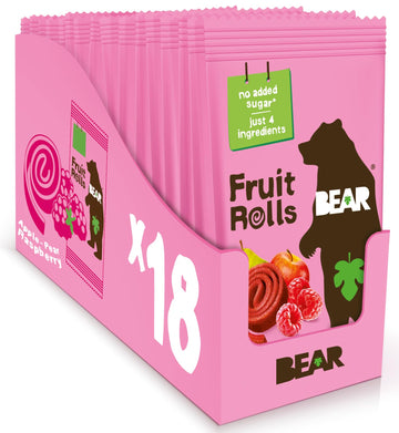 BEAR Real Fruit Snack Rolls - Gluten Free, Vegan, and Non-GMO - Raspberry - 36 Rolls, Healthy School And Lunch Snacks For Kids A