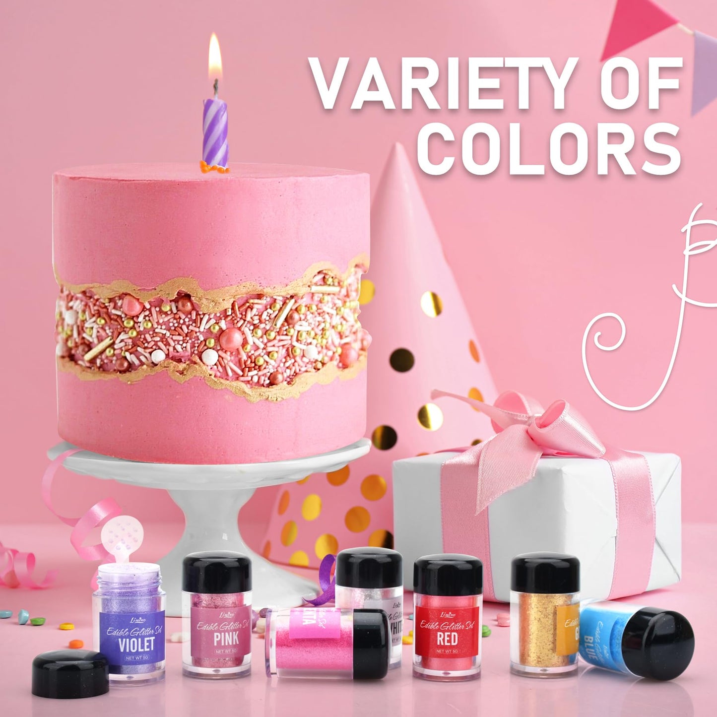 Limino Edible Glitter - 30g Luster Dust for Baking, Cake Decorating, Drinks - Magenta
