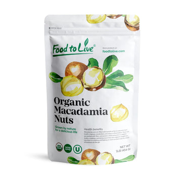 Food to Live Organic Macadamia Nut Halves & Pieces, 1 Pound - Non-GMO, Raw, Shelled, Unsalted, Kosher, Vegan, Bulk. Keto Snack. 