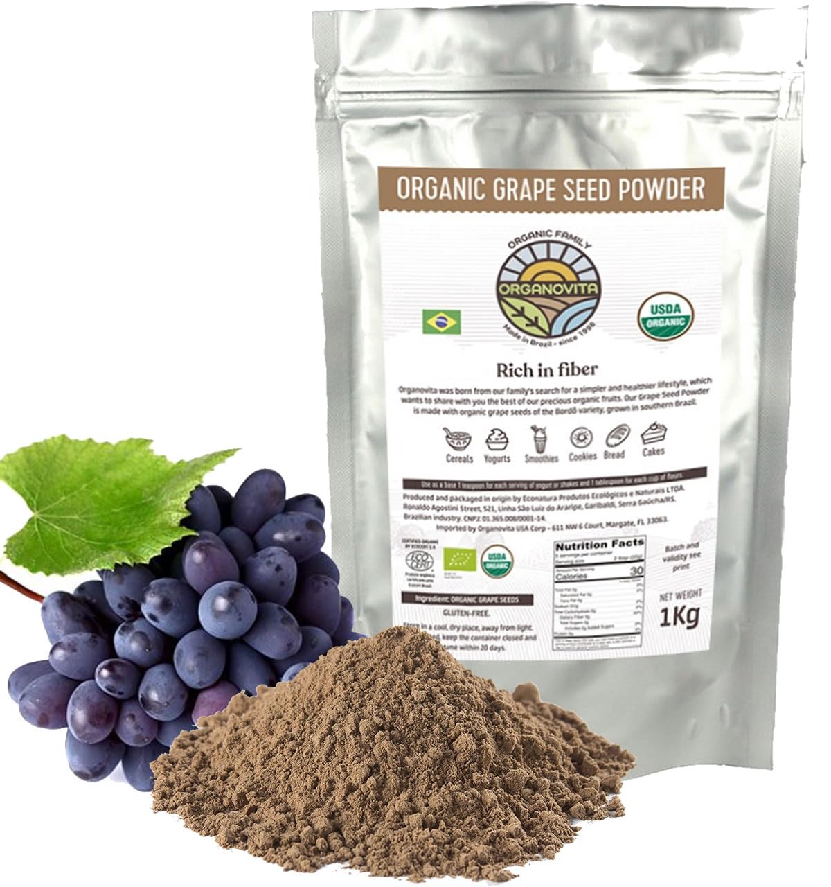 ORGANOVITA | Organic Powder | Blend in Smoothies, Cakes | High Fiber Content, Made with Cold-Pressed Natural Ingredients | Glute