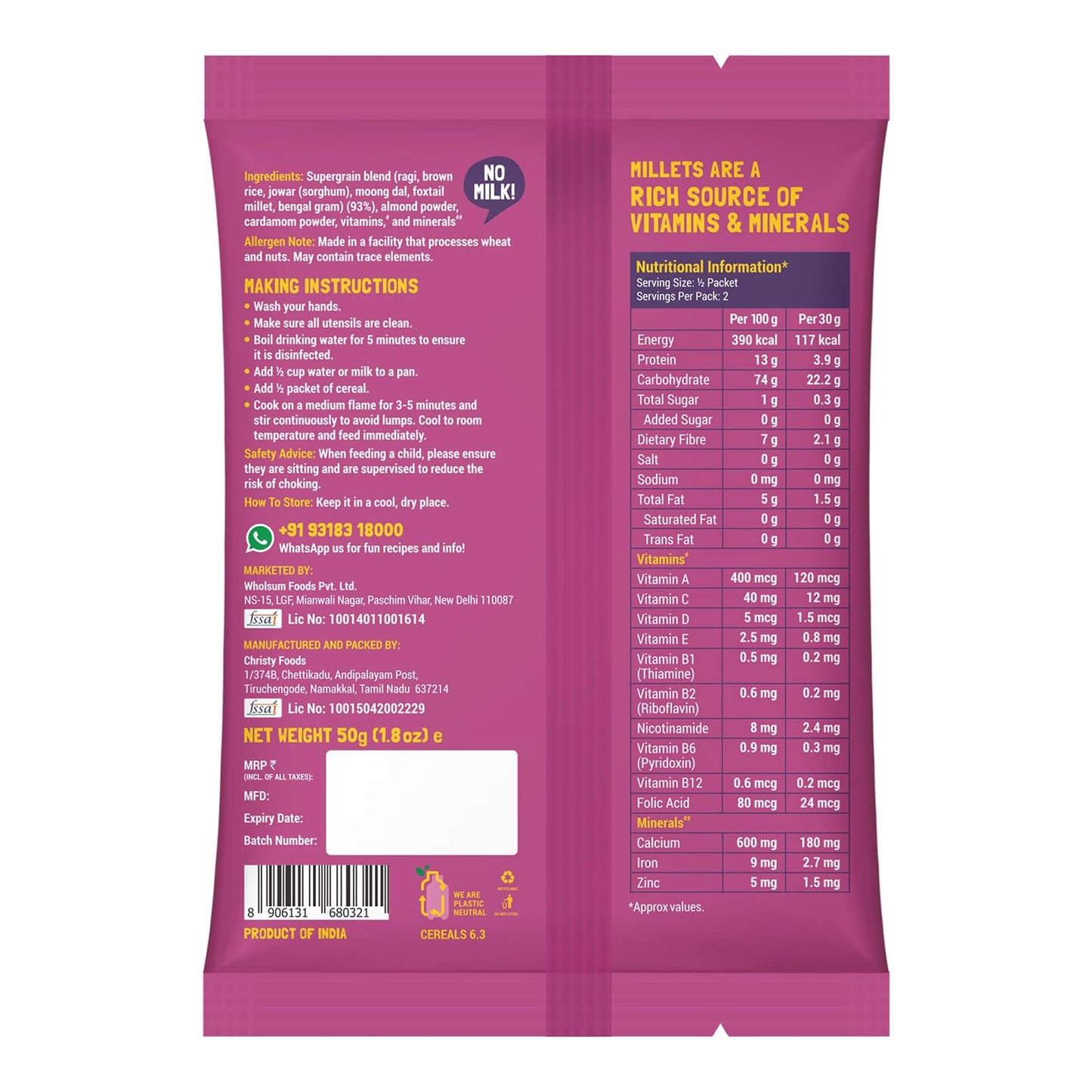 Slurrp Farm No Added Sugar, No Salt Multigrain Cereals Trial Pack Combo | Goodness Of Millets - Ragi, Jowar, Oats | Healthy Food