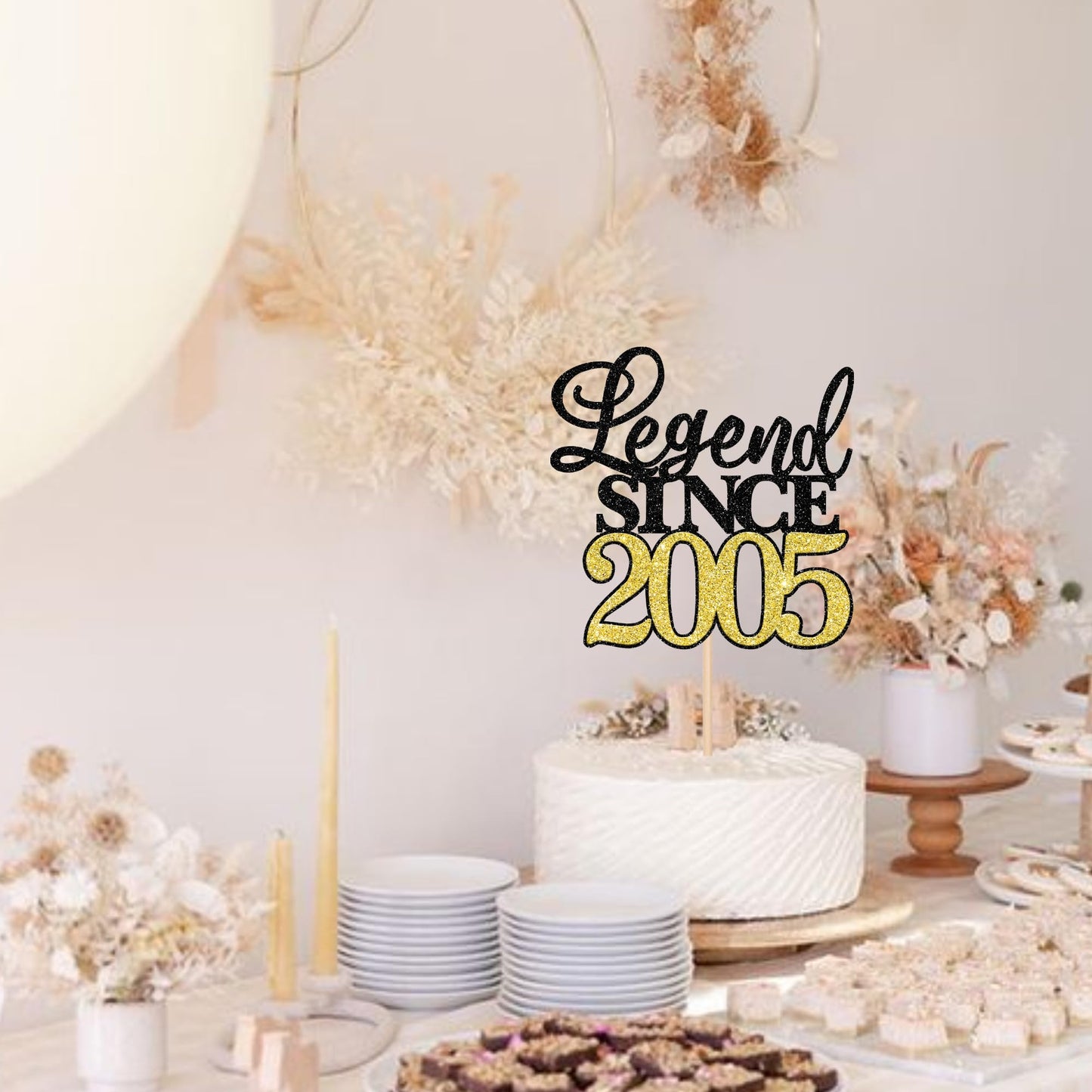 Rssta i Cake Topper, Glitter Happy 20th Birthday Decoration, Black Gold, Model XM398-2005