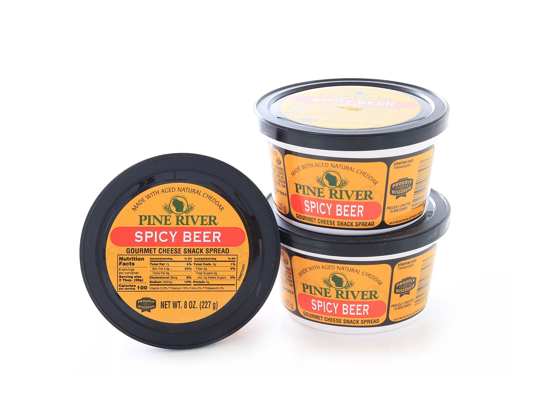 Pine River Cheese Spreads 3-Pack | Spicy Malt-Inspired | (3) 8 Oz Tubs | Shelf-Stable | Spicy, Creamy & Flavorful Authentic Wisconsin Pub Cheese Spread