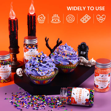 Halloween Sprinkles Set, Edible Sprinkles For Cake Decorating, Orange Sanding Sugar Jimmies Sprinkles Mix For Cupcake Toppers Co