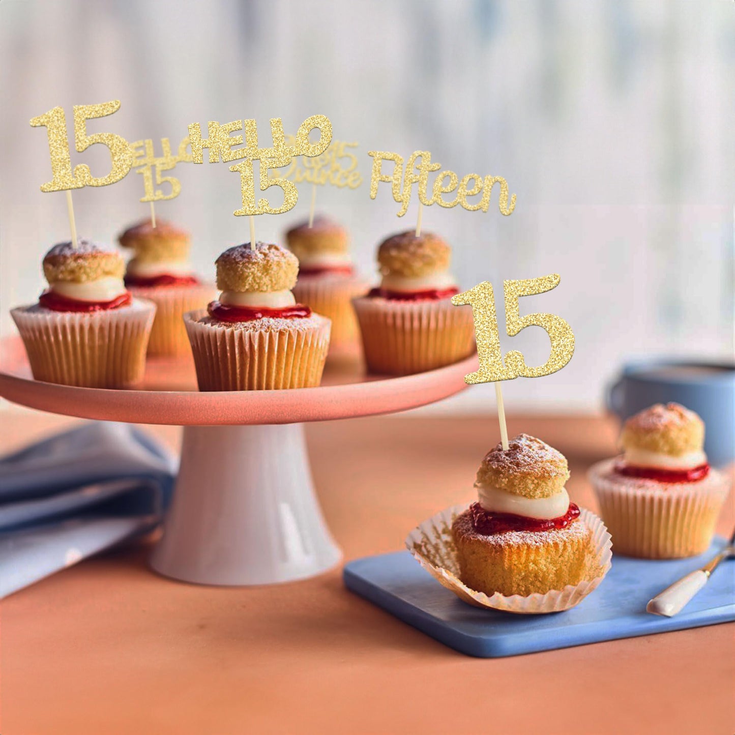 Gyufise 24Pcs Gold Glitter 15Th Birthday Cupcake Toppers Mis Quince 15 Cake Toppers Hello 15 Fifteen Cupcake Picks For 15Th Birt