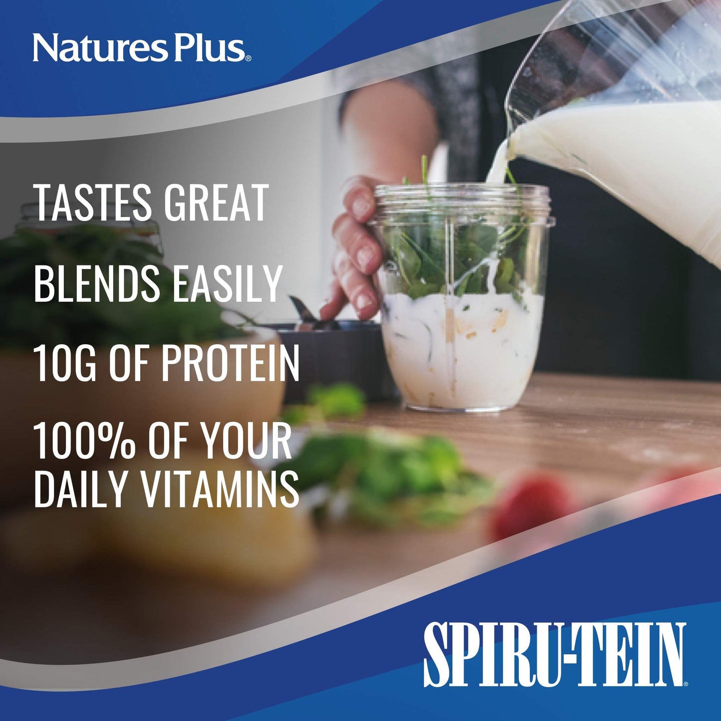 NaturesPlus SPIRU-TEIN Plus Shake, Vanilla, Plant-Based Protein Powder, 19.2 oz, Vegetarian, Gluten-Free, 16 Servings