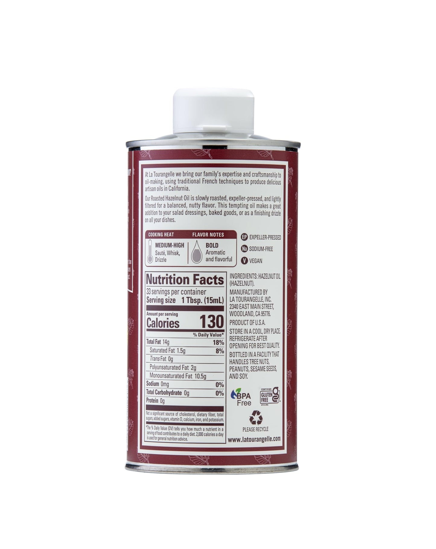 La Tourangelle Roasted Hazelnut Oil, High-Oleic Oil Great For Baking, Stir-Frying, And Vinaigrettes, 16.9 Fl Oz