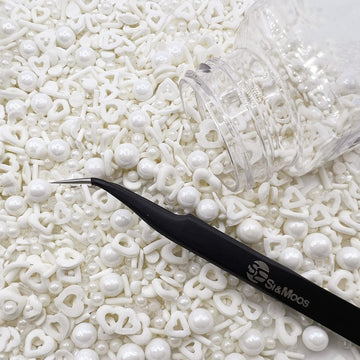 White Heart Sprinkles Mix 3.35 Oz | White Edible Pearls | White Pearl Sprinkles For Cake Decorating | Edible Cake Pearls | Sugar