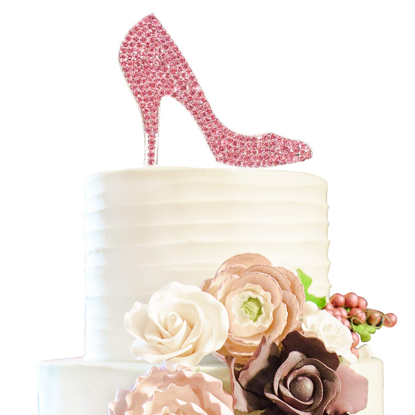 LINGTEER High Heel Cake Topper, Pink Rhinestone Crystal, 3.9 x 6.7, Model B07L2GK7P1, Perfect for Birthday & Wedding Decorations