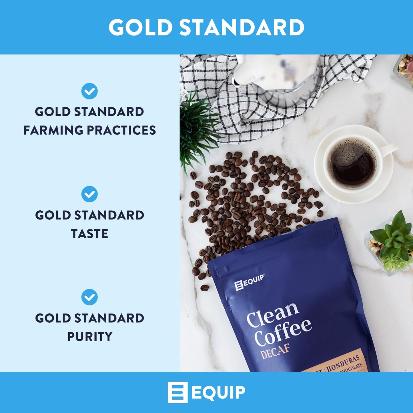 Equip Foods Decaf Clean Coffee | Gold Standard, Certified Organic, Fair Trade, Regenerative | Medium Roast, Whole Bean, Honduras