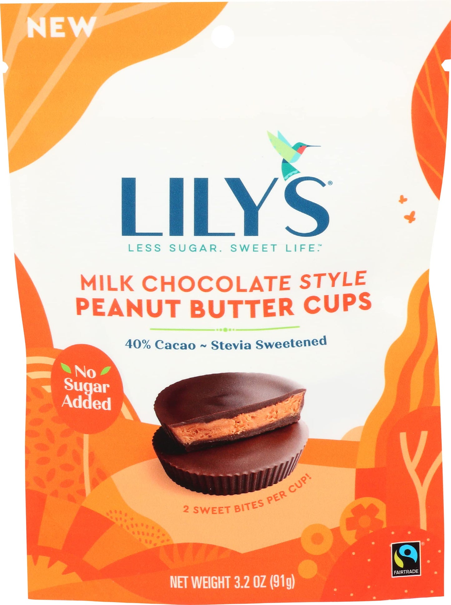 Lilys Sweets Milk Chocolate Style Peanut Butter Cups 3.2 Ounce Pouch