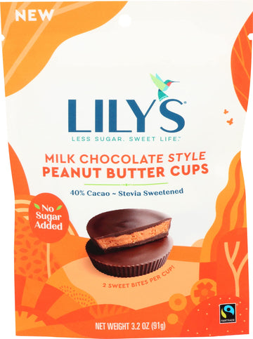 Lilys Sweets Milk Chocolate Style Peanut Butter Cups 3.2 Ounce Pouch