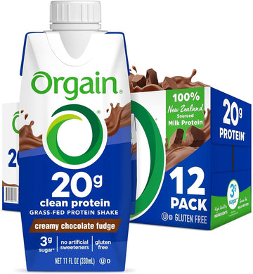 Orgain Clean Protein Shake, Grass Fed Dairy, Creamy Chocolate Fudge - 20G Whey High Protein, Kosher, Ready To Drink, Low Net Car