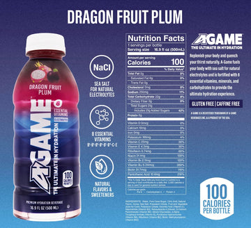 A-GAME Sports Drink, Dragon Fruit Plum, The Ultimate Hydration Sports Beverage for Athletes, 8 Essential Vitamins including B, C