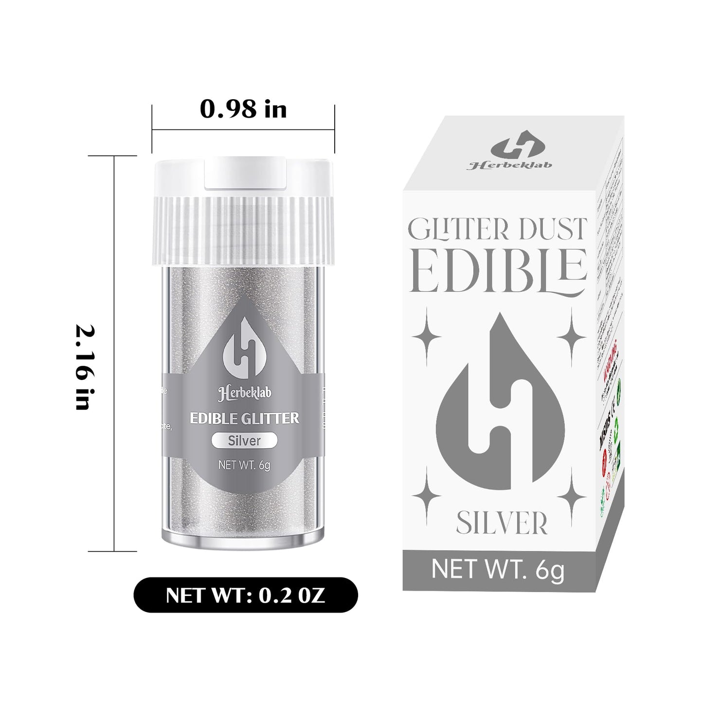 Silver Edible Glitter For Cocktails - 6G Silver Luster Dust Edible Drink Glitter Food Grade Metallic Shimmer Powder Sprinkles Fo