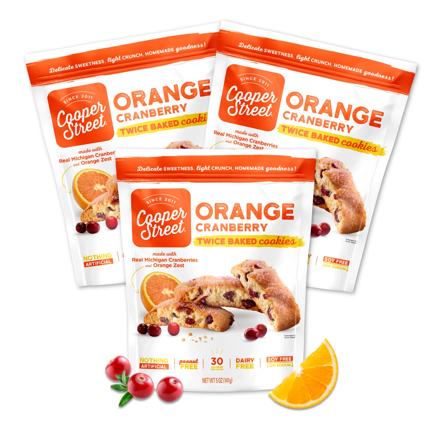 Cooper Street Cookies All Natural Twice Baked Crispy Cookie, Peanut & Dairy Free, Biscotti Style 18oz, Orange Cranberry (18 Ounc