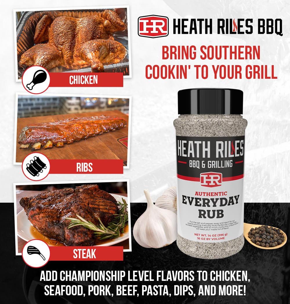 Heath Riles BBQ All-Purpose Rub Seasoning, Champion Pitmaster Recipe, 14 oz Shaker Bottle