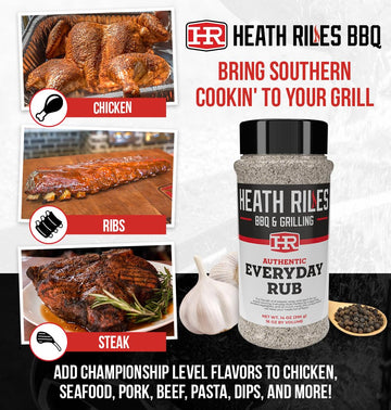 Heath Riles BBQ All-Purpose Rub Seasoning, Champion Pitmaster Recipe, 14 oz Shaker Bottle
