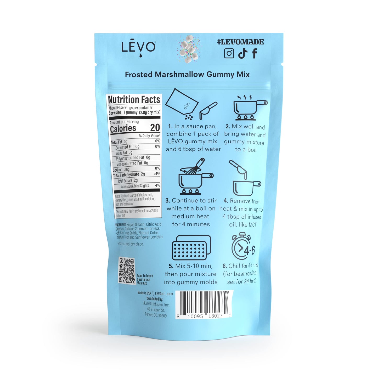 LEVO Gummy Mix - Frosted Marshmallow - Makes 64 Gummies - 200 mL - Model LEVO-GUMMY-MARSH