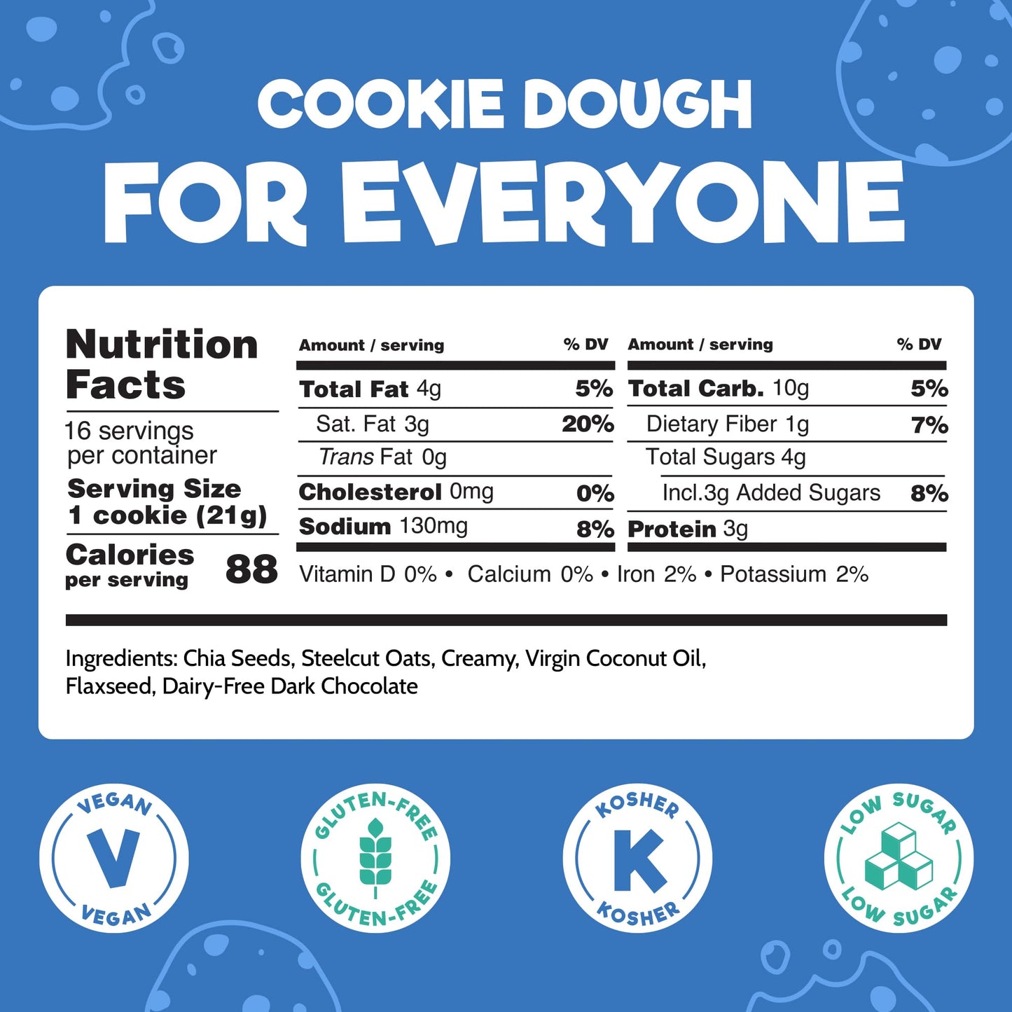 Doich Chocolate Chip Cookie Dough (3-Pack) Healthy Cookies - High Protein, Low Sugar Snack - Baked Goods Dessert - Gluten Free,