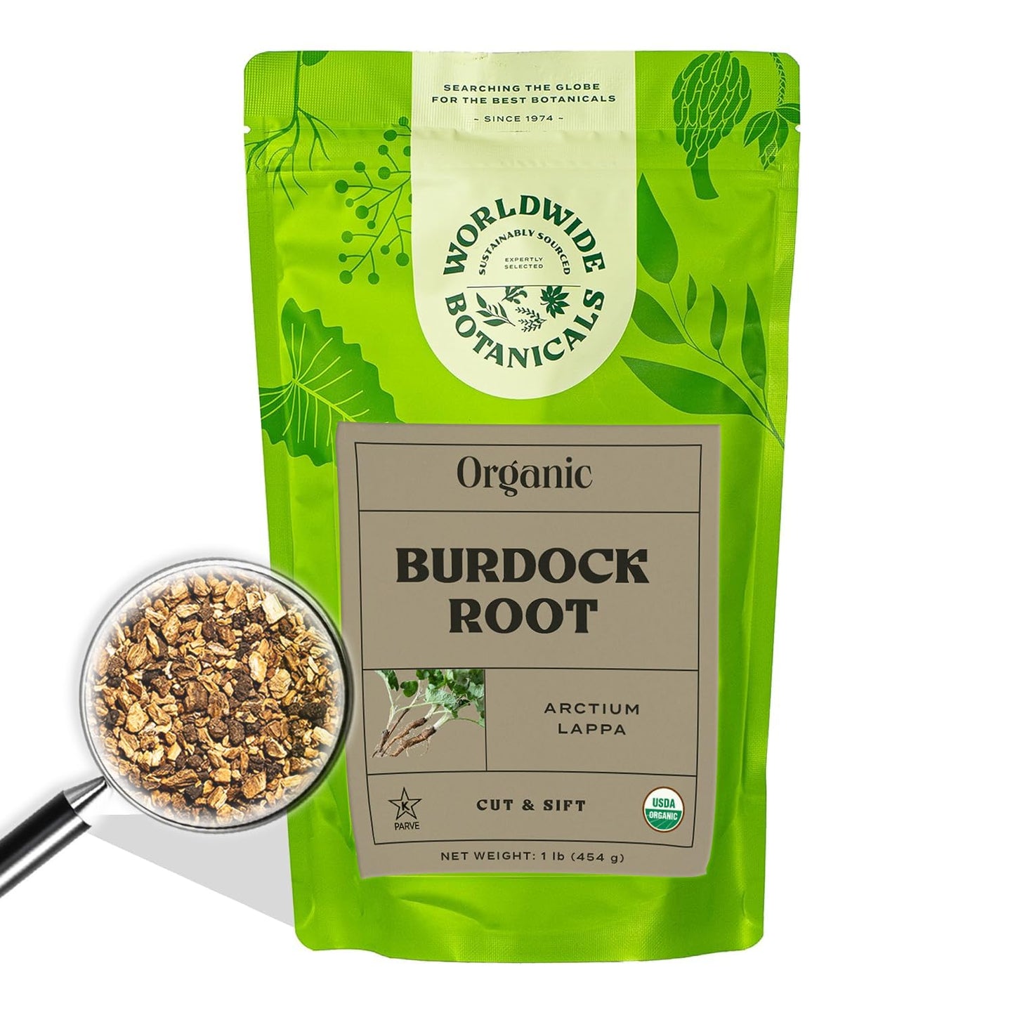 Worldwide Botanicals Organic Burdock Root - 1 Lb - 100% Arctium Lappa - Ra?Z De Bardana - Cut & Sift  Excellent Detox And Digestion Herb Tea  Used To Make Root Malt Drink  16 Ounces