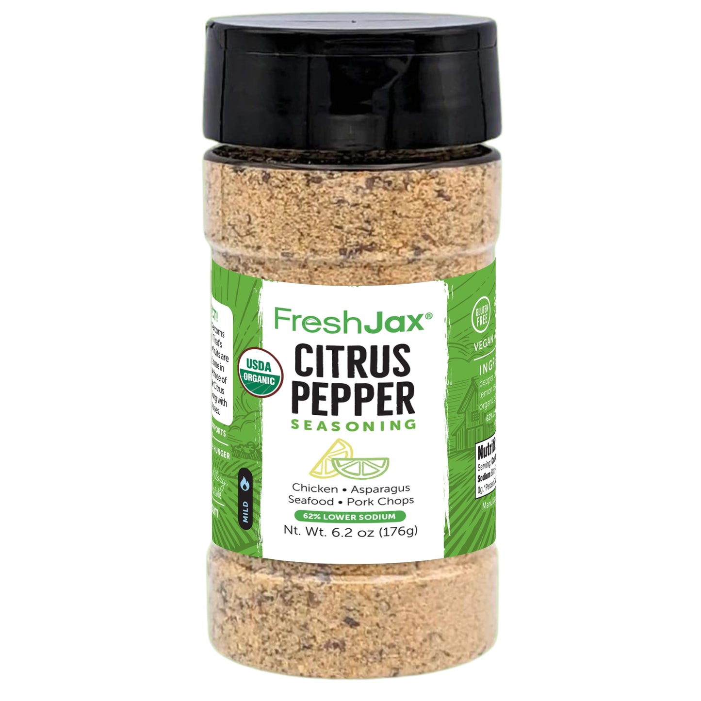FreshJax Organic Citrus Pepper Seasoning Blend (6.2 oz Large Bottle) Non GMO, Gluten Free, Keto, Paleo, No Preservatives Organic