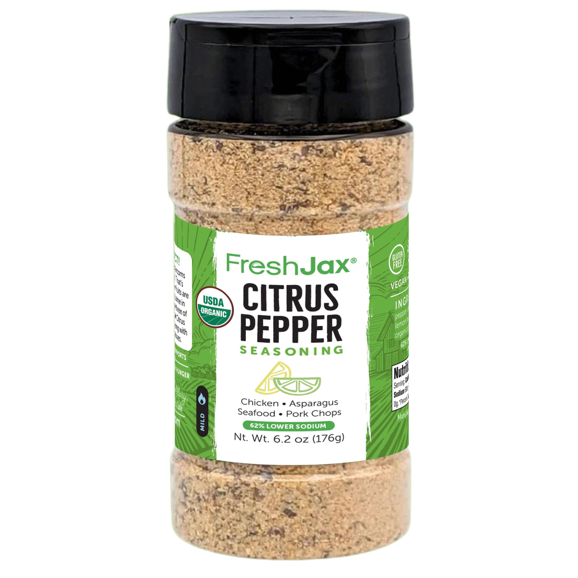 FreshJax Organic Citrus Pepper Seasoning Blend (6.2 oz Large Bottle) Non GMO, Gluten Free, Keto, Paleo, No Preservatives Organic