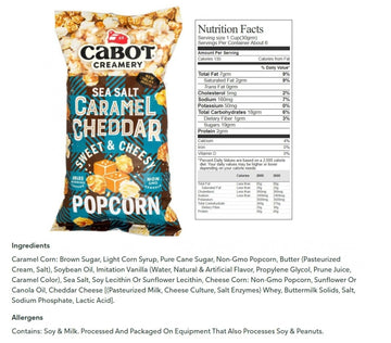 Cabot Popcorn - Trio Of Flavors: Seriously Sharp, Sea Salt Caramel Cheddar And Maple Cheddar. 1 Bag Of Each
