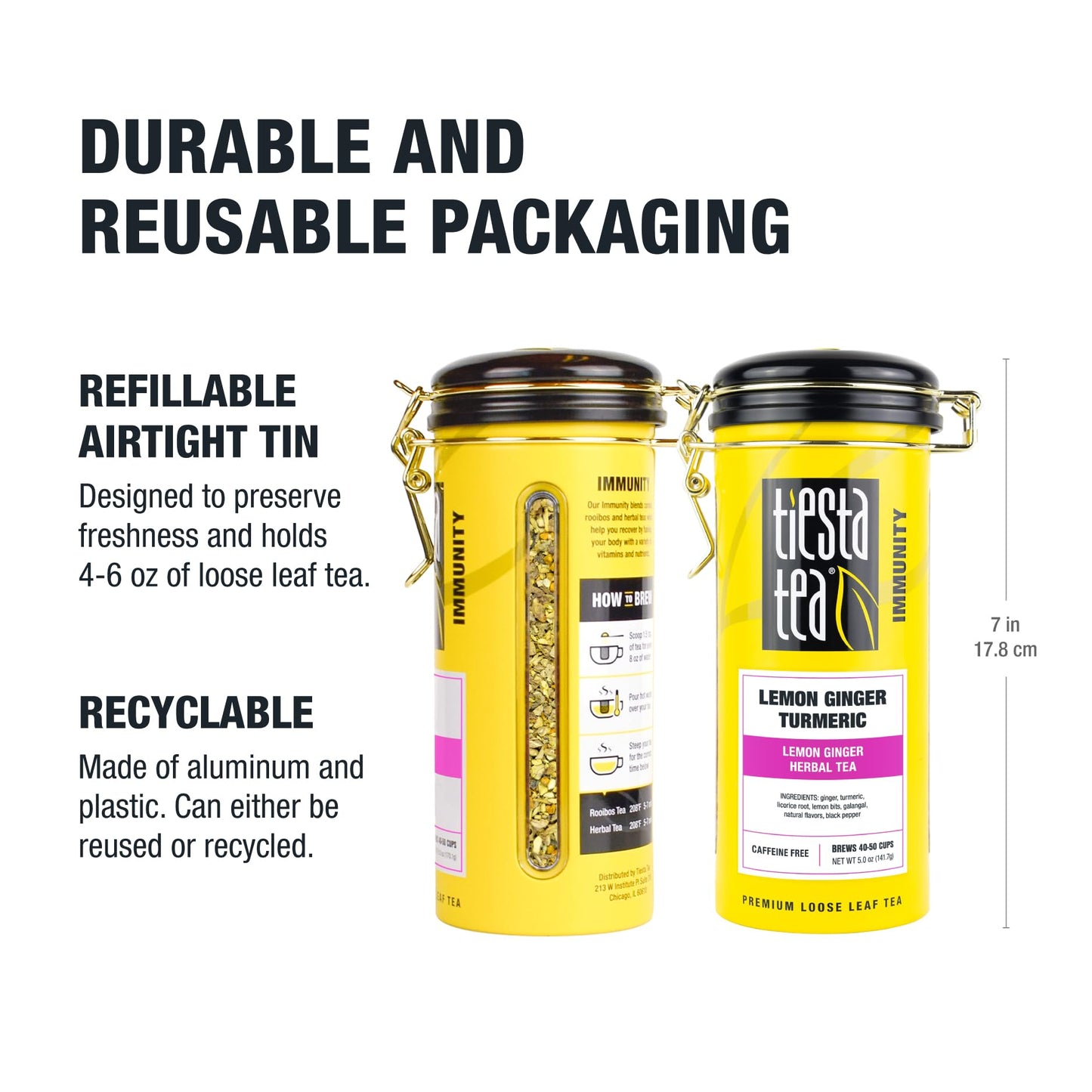 Tiesta Tea - Lemon Ginger Turmeric | Lemon Ginger Herbal Tea | enhanced Loose Leaf Tea Blend | Non Caffeinated Herbal Tea | Make Hot or Iced Tea & Brews Up to 50 Cups - 5 Ounce Refillable Tin