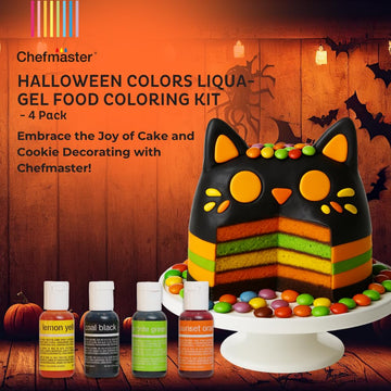 Chefmaster Halloween Colors Liqua-Gel Food Coloring Kit, 4 Pack, Water-Based, Highly Pigmented, 0.7 Fl Oz Each, Black