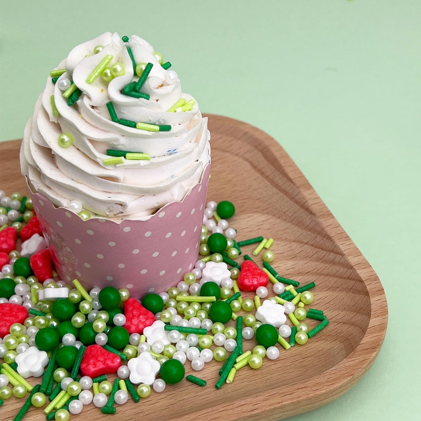 Kercky Green Sprinkles Mix for Cake Decorating - Strawberry Pearl Jimmies for Ice Cream, Cupcakes, Baking, Cookies