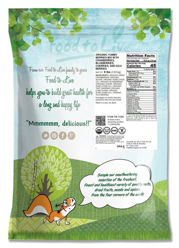 Food To Live - Organic Yummy Berries Mix, 8 Pounds - A Blend Of Non-Gmo Dried Cranberries, Blueberries, Cherries, Goji Berries,